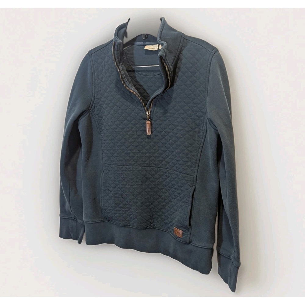 Coastal Preppy L.L.Bean Quilted Quarter Zip Pullover Sweatshirt XS Blue